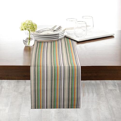 Miniatura 3 de Urban Villa Camino de mesa 100% algodón fusionado, multirayas Dobby de 14 x 72 pulgadas, de gran tamaño, beige, multicolor, camino de mesa de