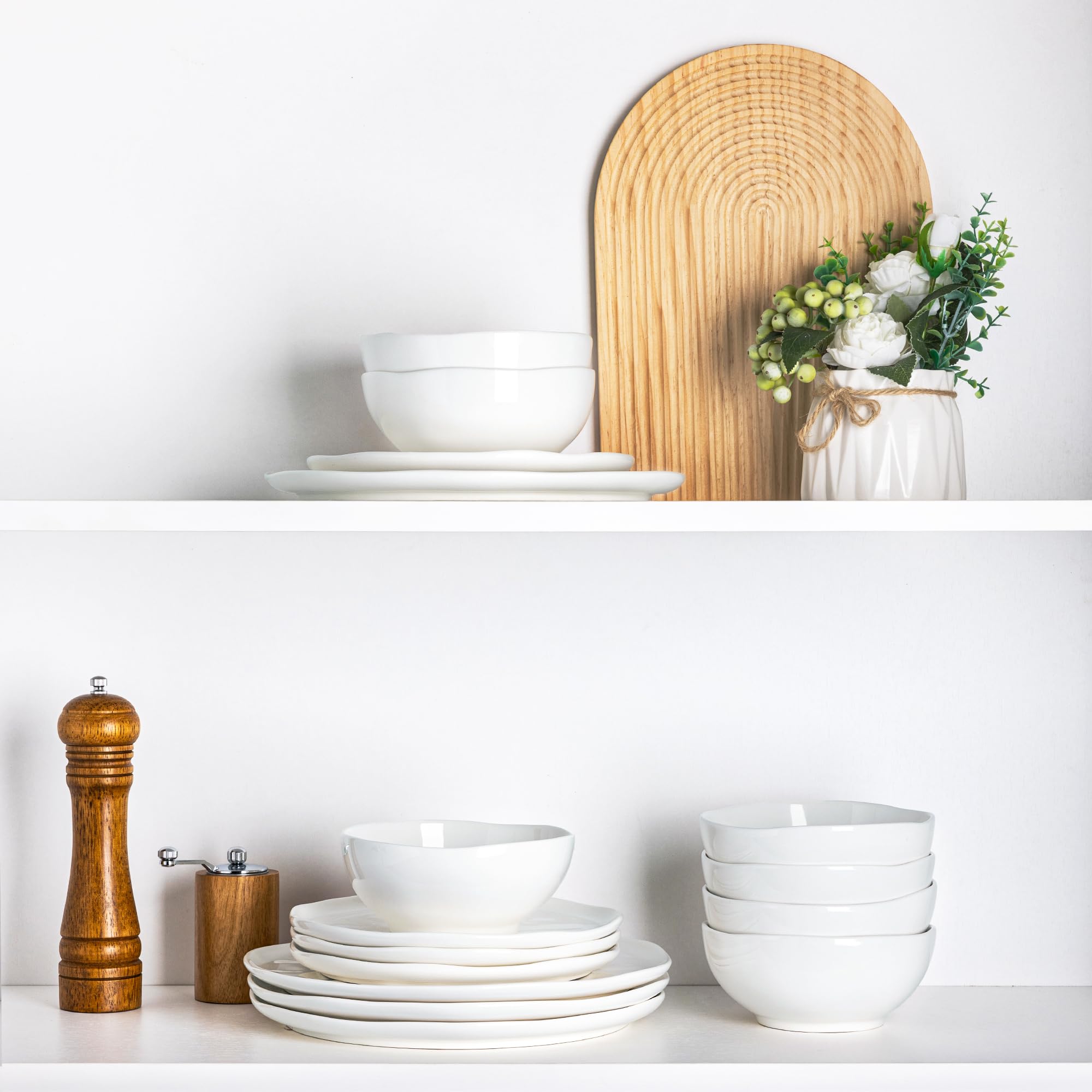 GBHOME Ceramic Dinnerware Sets for 4, 12 Pieces Pocelian Light weight Plates and Bowls Sets, Scratch Resistant, Dishwasher & Microwave & Oven Safe dishes-White: Buy Online at Best Price in UAE