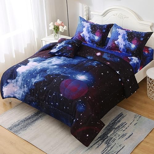 Miniatura 9 de Juego de edredón con purpurina de 6 piezas con sábanas para adolescentes y niñas, ropa de cama colorida con temática de purpurina degradada en una