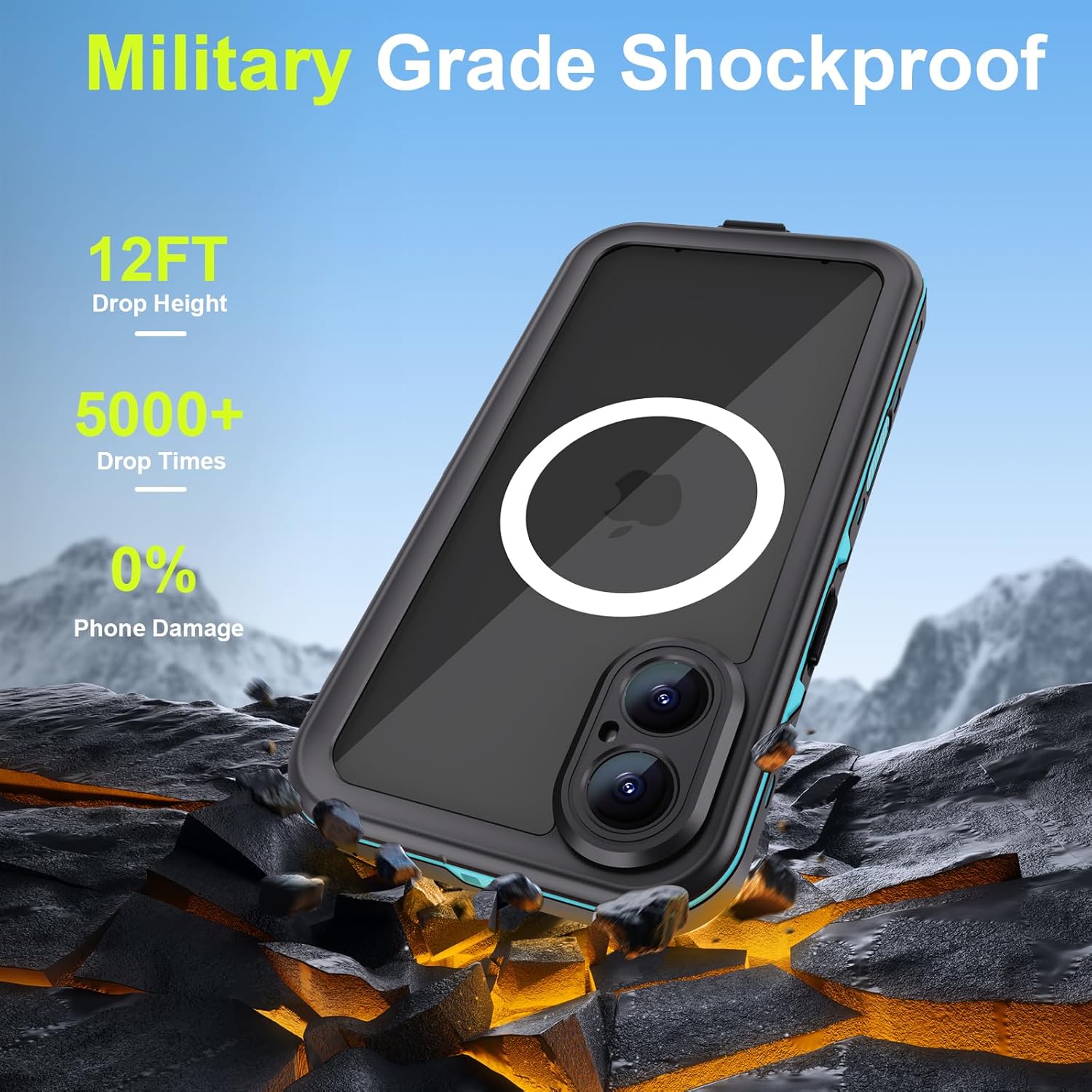 Beasyjoy for iPhone 17 Case Waterproof, Built-in Screen Protector & Full Body Protection, Heavy Duty Rugged Military Shockproof Dustproof Case for Outdoor, Compatible with MagSafe, 6.3 inch Blue