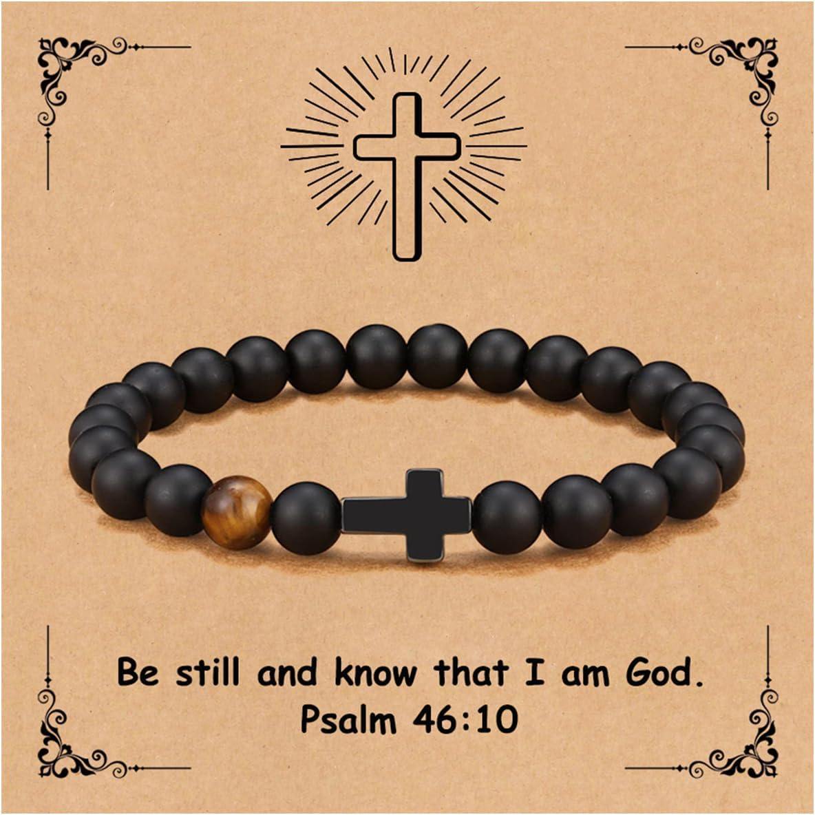 Christian Bracelet for Men Women,Natural Stone Bracelets with Inspirational Card Faith Cross Bracelet Birthday Christmas Gifts for Men Women