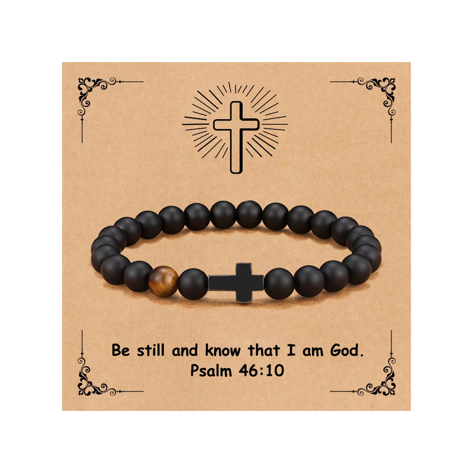 YOTHIWAD Christian Bracelet for Men Women,Natural Stone Bracelets with Inspirational Card Faith Cross Bracelet Birthday Christmas Gifts for Men Women
