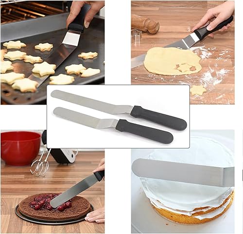 Miniatura 5 de ICSTM Espátula de glaseado de metal de acero inoxidable para decoración de pasteles de cocina (2, 6 pulgadas + 8 pulgadas curvas)