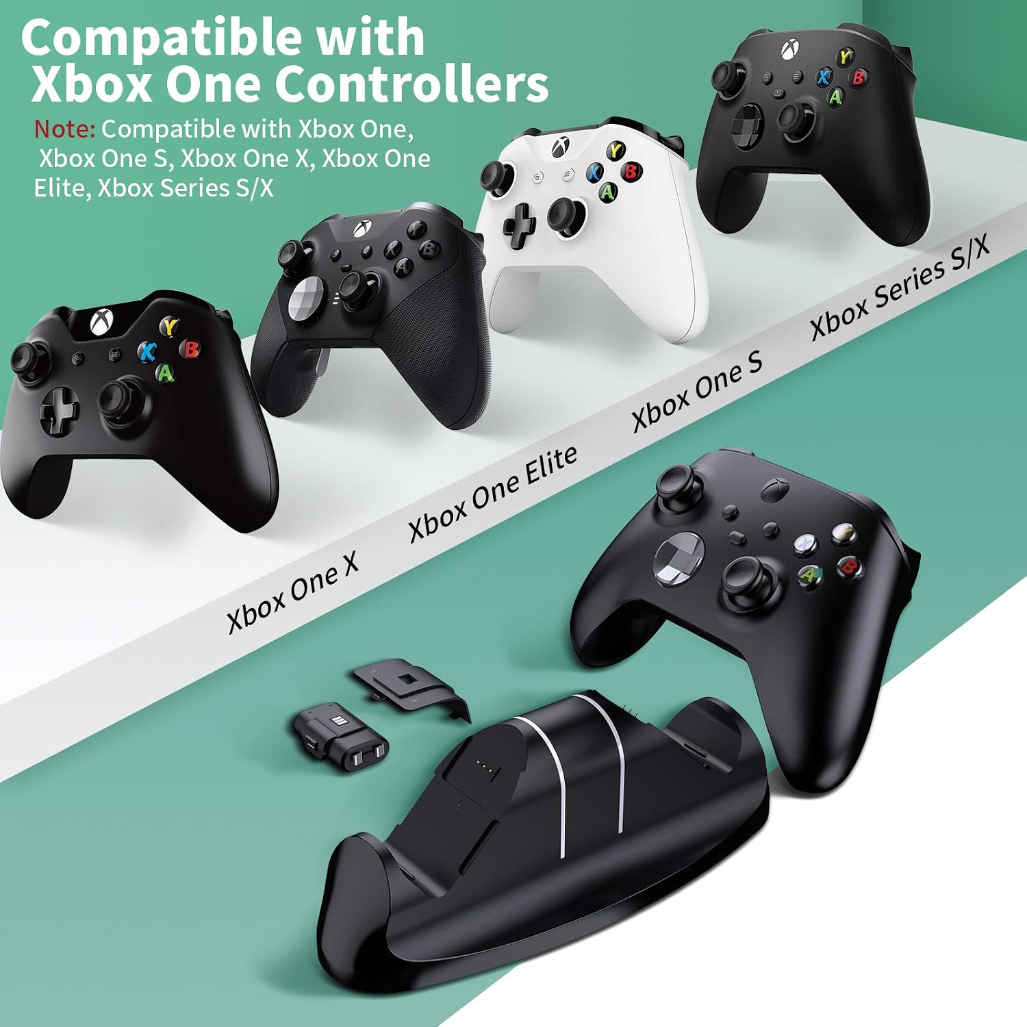 KINVOCA Controller Charger Station for Xbox Series X|S, Dual Charging Station Compatible with Xbox One/One X/One S Elite Controllers,2x1100mAh Rechargeable Battery Packs Included, UL Certified - Black