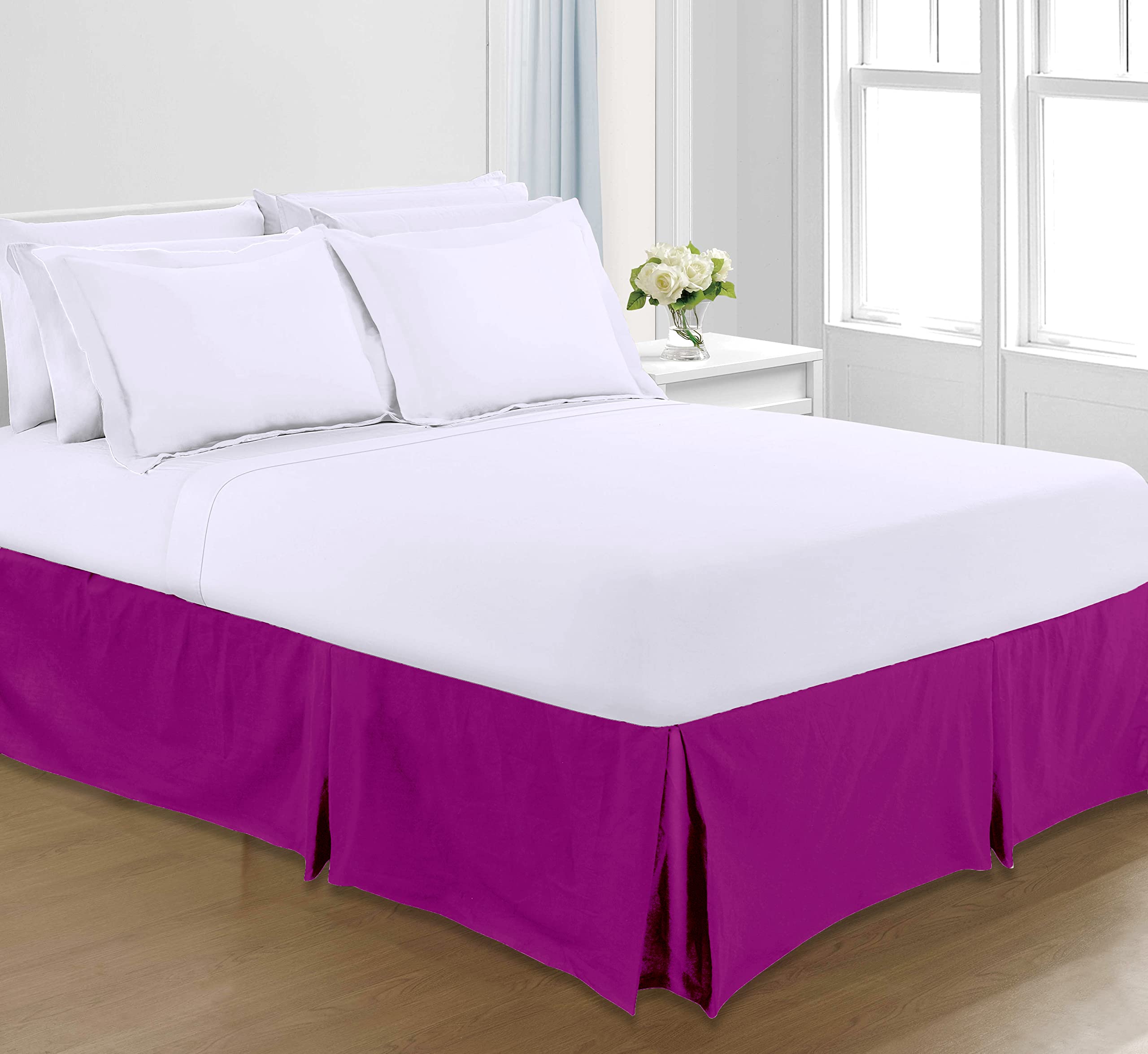 Sapphire Collection PLAIN DYED POLY COTTON PLEATED PLATFORM BASE VALANCE SHEETS (Single, Fuchsia)