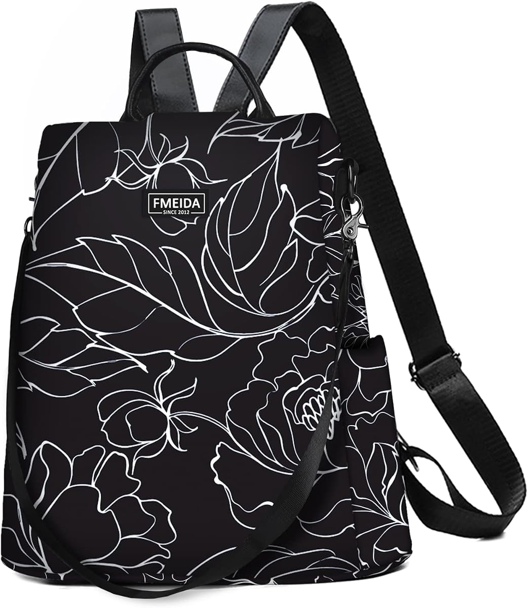 Women's Anti-Theft Backpack Purse | Lightweight Travel Daypack for College, Work & Outdoor | Nylon Back pack with Minimalist Floral Design | Hidden Back Zipper Opening, Compact Travel Size,Summer Purse, Daypack for College Work, Fits 13-inch laptop