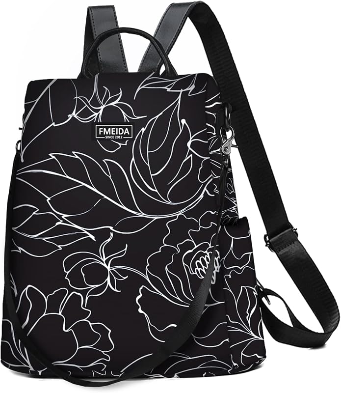 Women's Anti-Theft Backpack Purse | Lightweight Travel Daypack for College, Work & Outdoor | Nylon Back pack with Minimalist Floral Design | Hidden Back Zipper Opening, Compact Travel Size,Summer Purse, Daypack for College Work, Fits 13-inch laptop