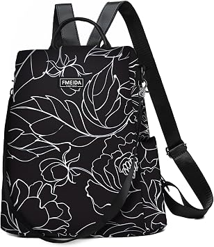 Fmeida Womens Anti-Theft Backpack Purse | Lightweight Travel Daypack for College, Work & Outdoor | Nylon Back pack with Minimalist Floral Design