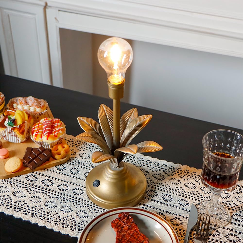 JHY DESIGN Lámpara a batería vintage, decorativa, inalámbrica con bombilla LED, pequeña lámpara de mesa para dormitorio, sala de estar, cocina, decoración del hogar (dorado antiguo)