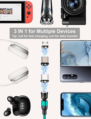 Miniatura 3 de Cable de carga magnético (paquete de 4, 3.3 pies3.3 pies6.6 pies6.6 pies)cable de carga magnético USB C giratorio de 360 y 180 con LEDcable de carga