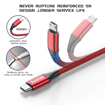 Micro USB Charger Cable 10ft,Android Charger Micro USB to USB A Nylon Braided Cord Compatible with Samsung Galaxy S6 S7 Edge Note 5, Kindle and More-Red