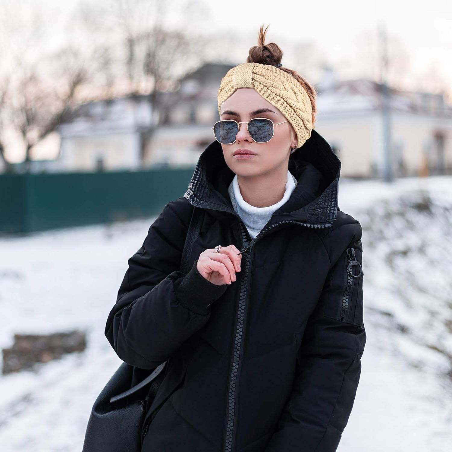 WILLBOND 5 Pieces Winter Cable Knit Headbands Fleece Lined Headbands Thick Crochet Turban Bowknot Ear Warmer for Women Girls - Image 6