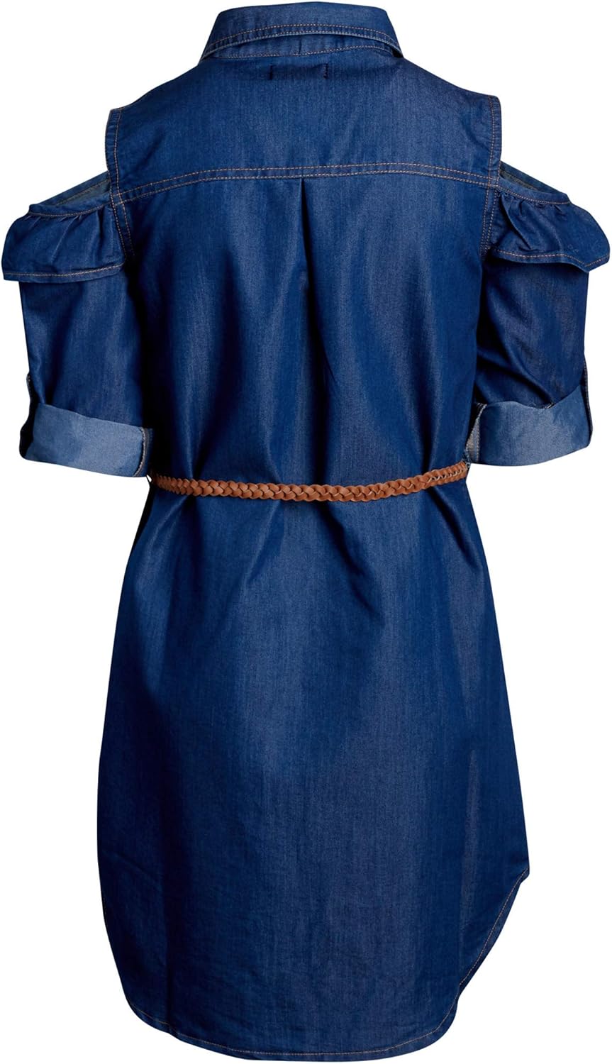 dollhouse Girls’ Dress – High-Low Belted Short Sleeve Chambray Denim Dress: Clothing, Shoes & Jewelry