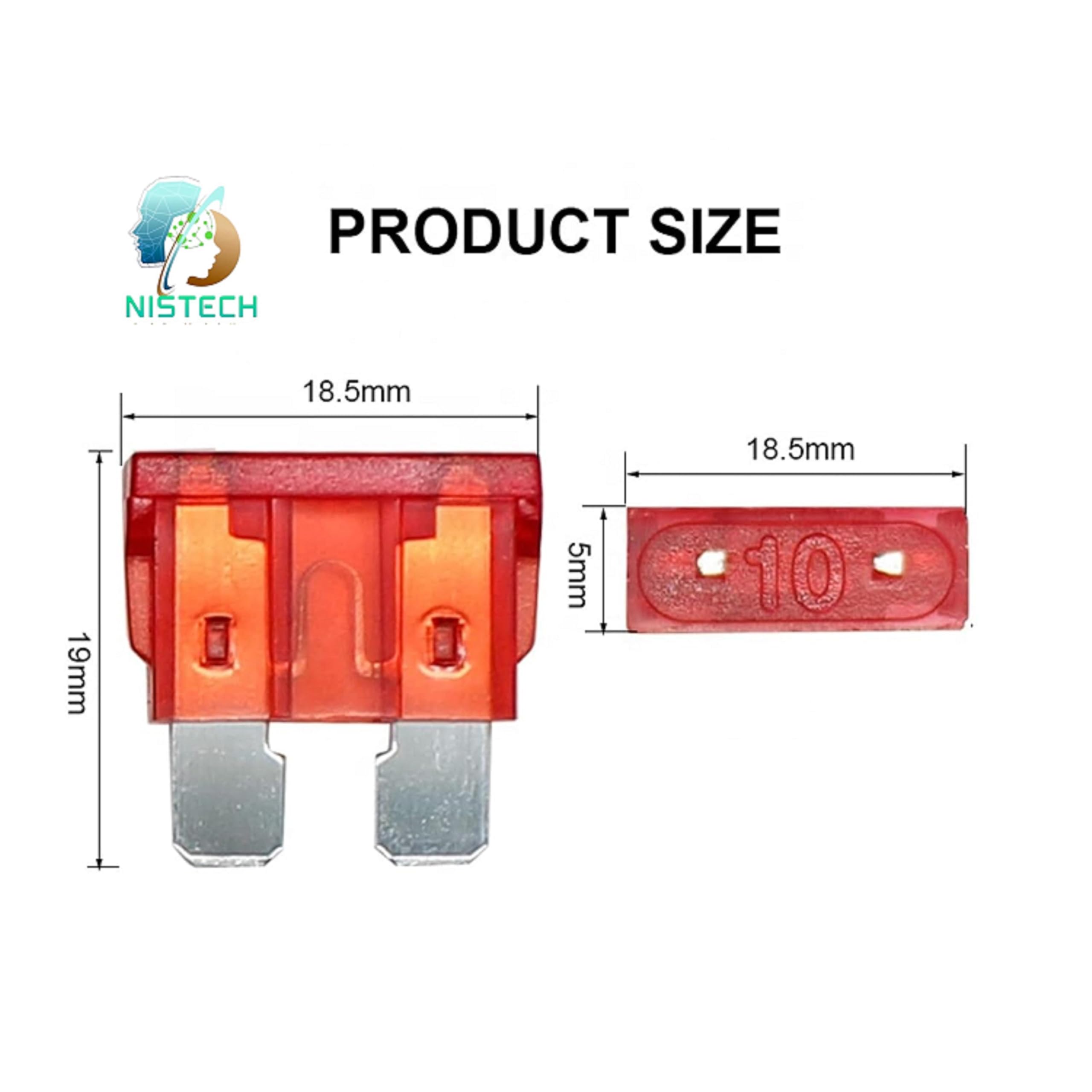 NISTECH 10 Amp Red ATC/ATO Fuses Enterprises (Pack of 10) Fuse for Bike and Car Blade Fuse [10amp) - 10pcs 3