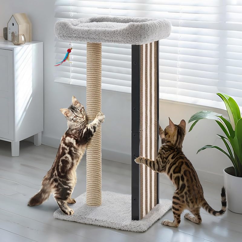 Arranhador para Gatos com Poste Alto, Prateleira Macia e Base Estável Veehoo CWPJ2518CP