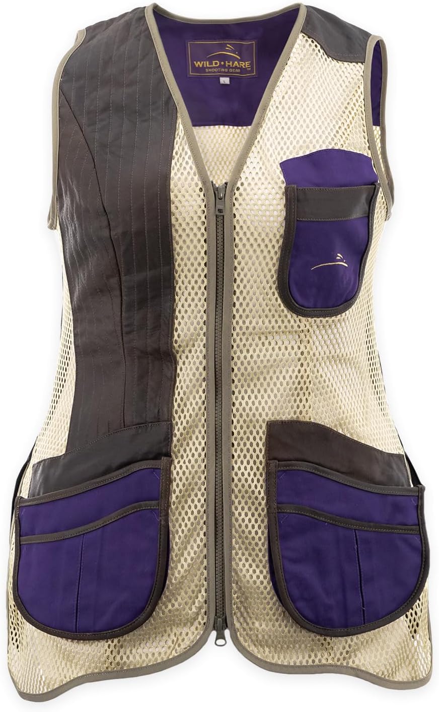 Wild Hare Shooting Gear Women's Perfect Fit Mesh Shooting Vest, Leather Trimmed, Purple/Brown