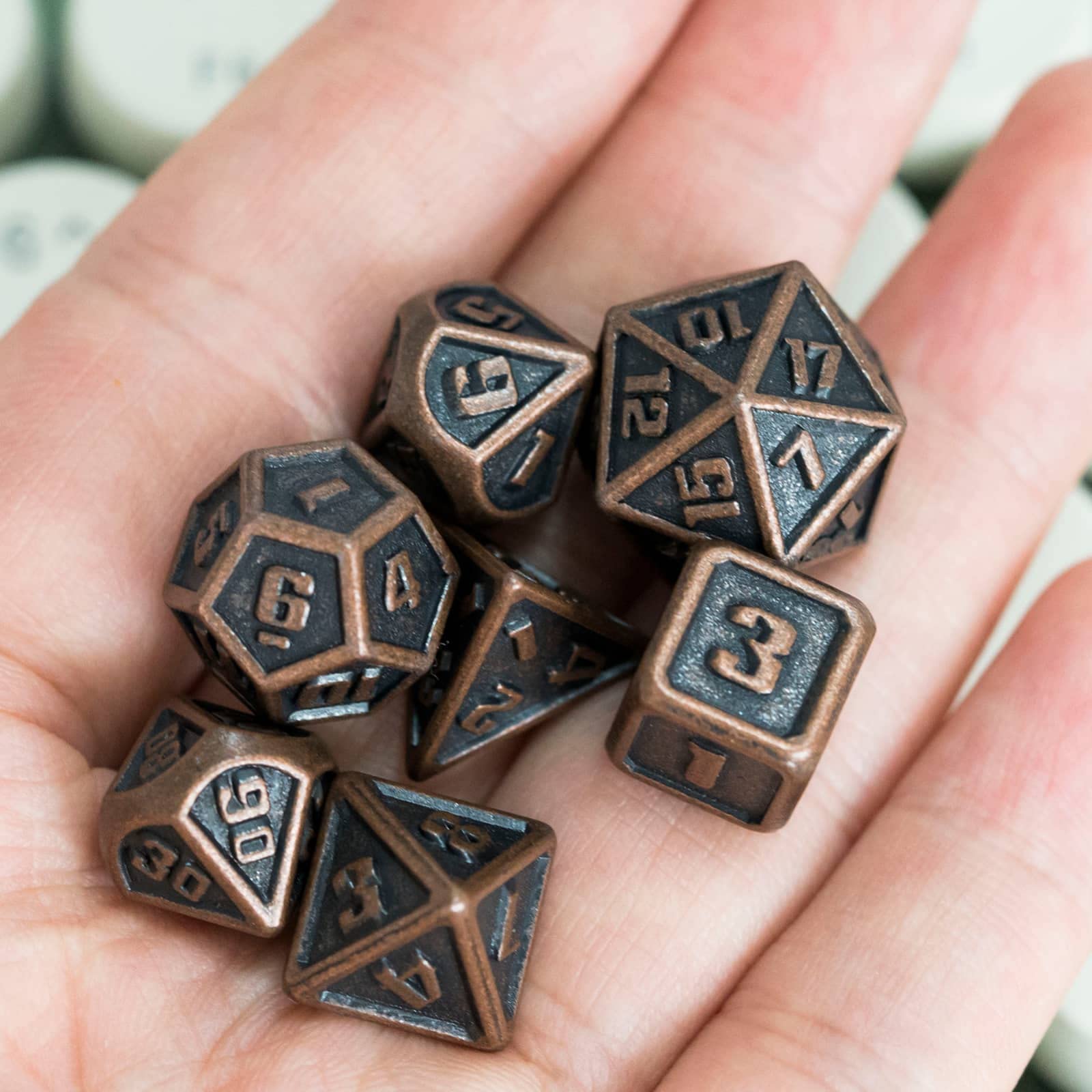 Cusdie Mini Metal Dice 10MM, 7 PCs Metallic DND Dice Set, Mini Polyhedral Dice Set, for Role Playing Game D&D Dice (Red Copper) - Image 2