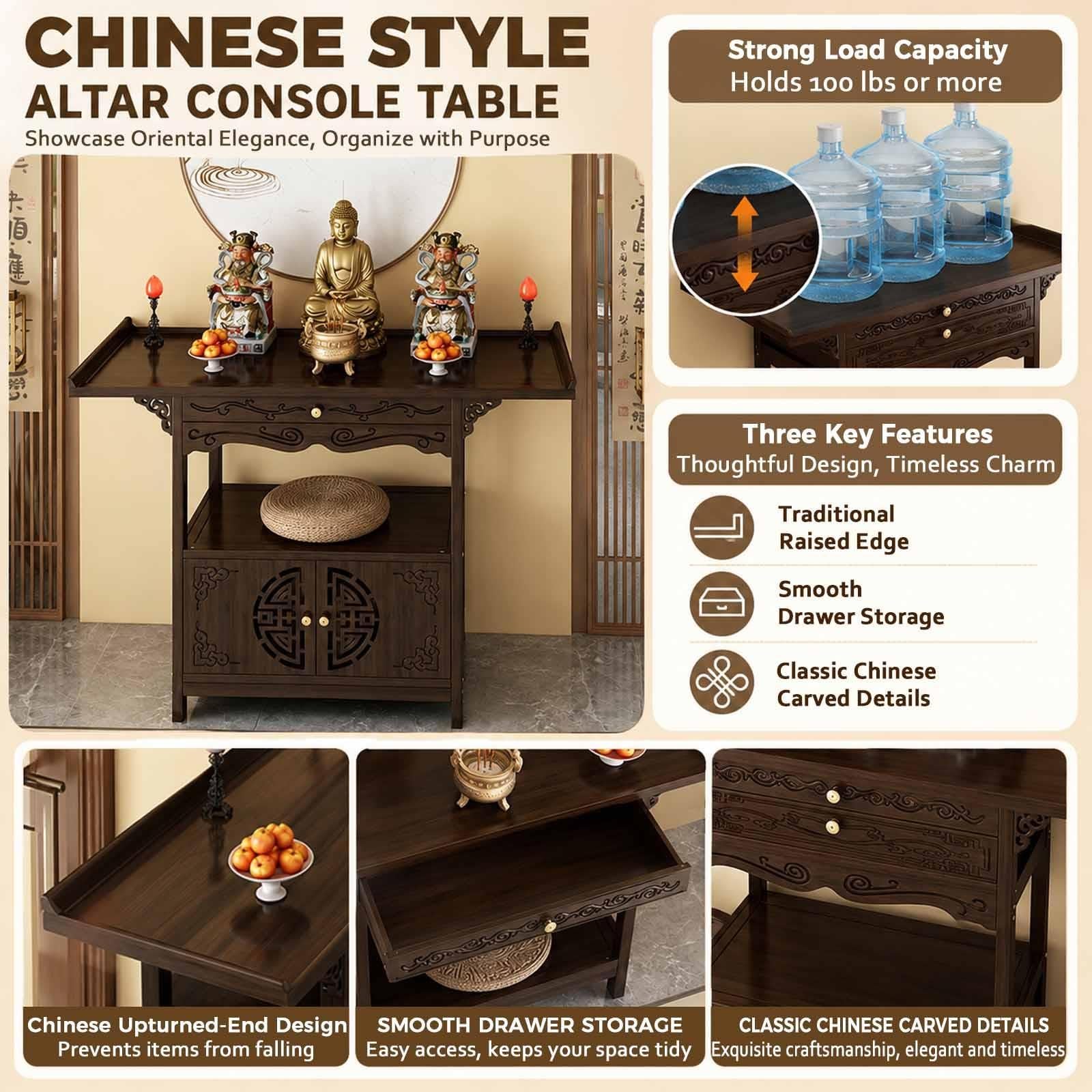 Altar Cabinet，Shrine Altar Table With Storage, Meditation Shrine Altar