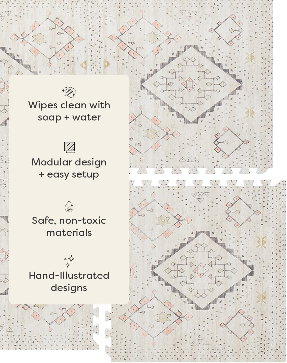 House of Noa Play Mat – 4x6 Oat Ula – Set of 6 Tiles – Cushioned EVA Foam Play Mat for Floor, Soft Interlocking Mats for Hard Floors