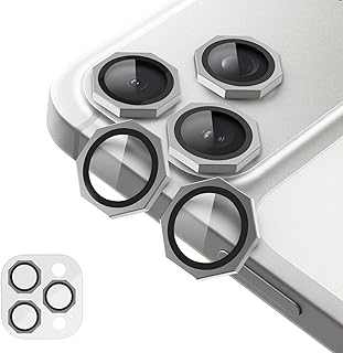غطاء حماية لعدسة كاميرا الموبايل من المعدن بإطار سداسي وغطاء من الزجاج المقوى مقاوم للخدش عالي الدقة HD مناسب للجراب، متوافق مع آيفون 17 برو ماكس - رمادي (TItanum Gray)