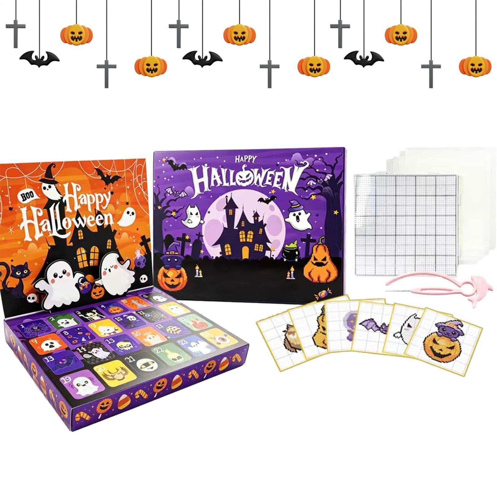 Calendario 'Avvento per Halloween, 24 giorni, con perle da stiro a forma di | Ornamento con pipistrello per conto alla rovescia di Halloween, per ragazze, adolescenti, ufficio, feste, autunno, casa
