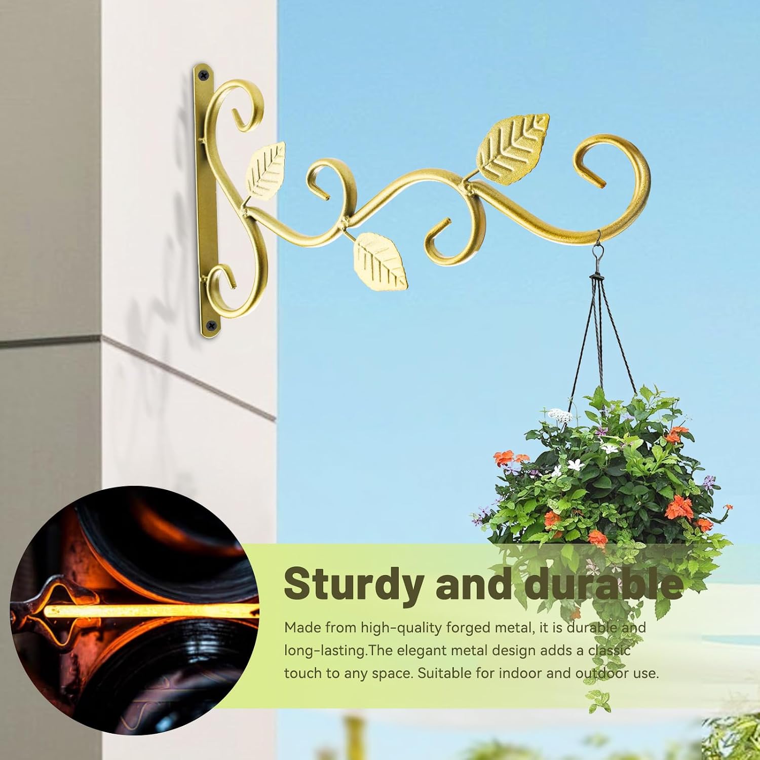 2Pack Hanging Plant Bracket Hooks, 12'' Iron Wall Plant Hanger, Multifunctional Brackets for Hanging Plants/Flower Baskets/Bird Feeders/Wind Chimes, Wall Hooks for Plants Outdoors/Indoors, Home Decor