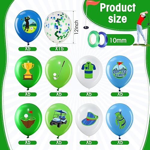 Miniatura 2 de Capoda 60 globos de látex para decoración de fiestas temáticas de golf, de 12 pulgadas, color azul marino, verde, blanco, con 2 cintas para niños,