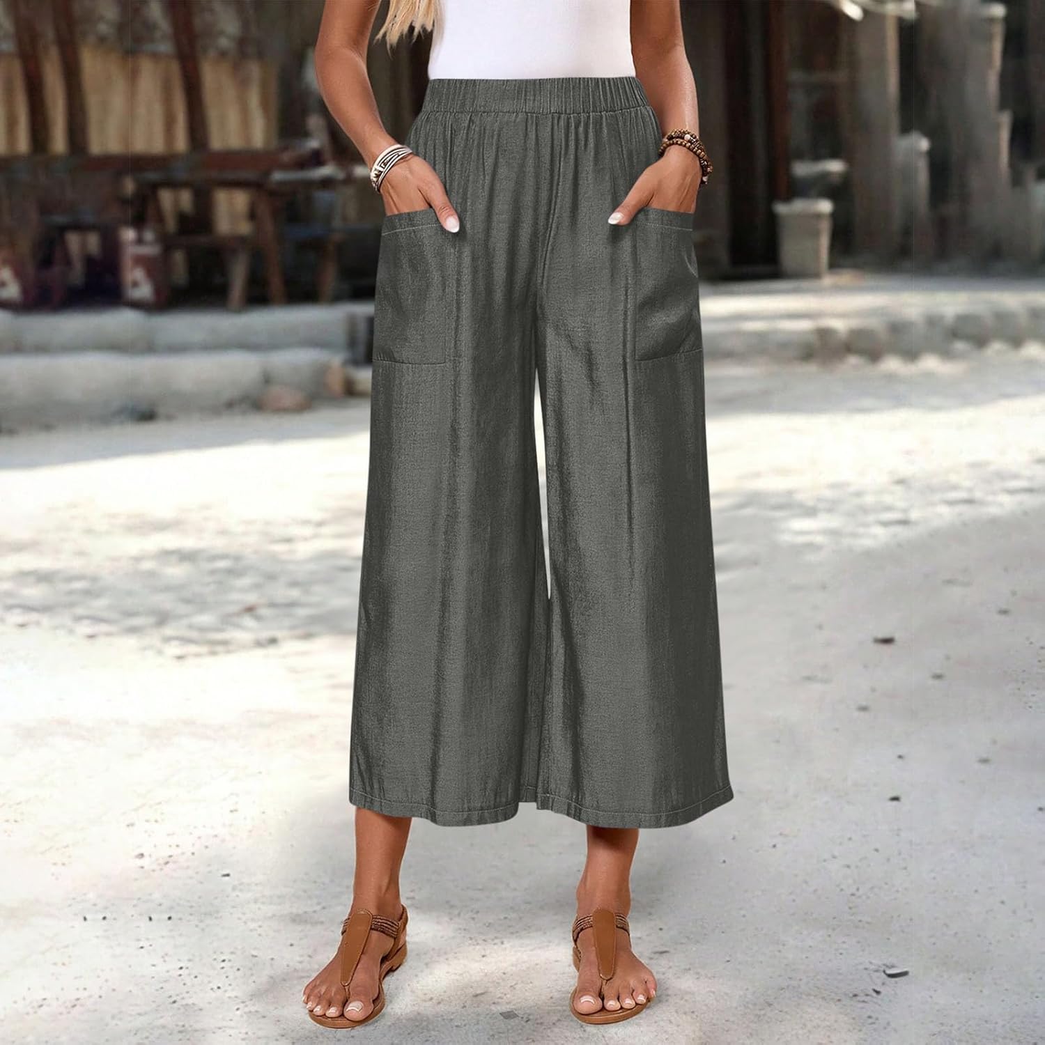 Women's High Waisted Palazzo Pants Wide Leg Casual Work Elegant Capri Pants with Pockets Women Summer Outfits 2026
