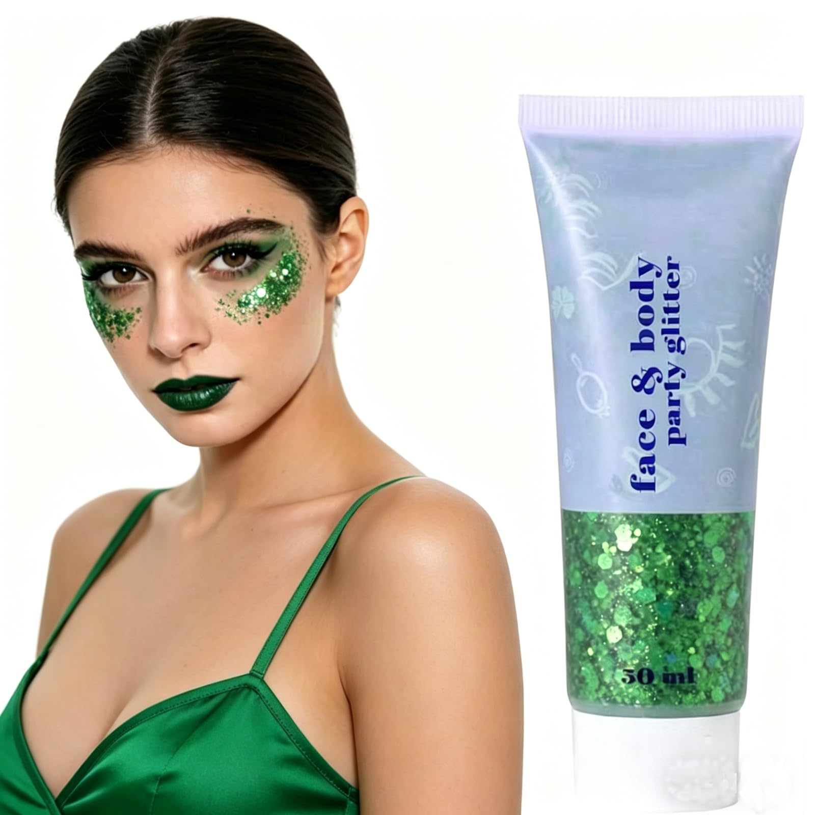 Green Face Body Glitter for Women and Kids,Sparkly Green Hair Glitter Makeup,Concerts Outfits for Women,Chunky Body Glitter for Party,Rave Festival,Concerts