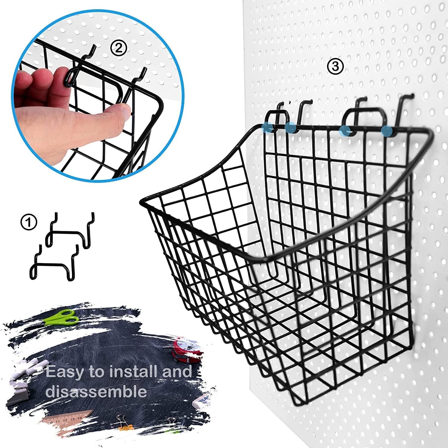 LIGHT DUST 1/4 & 1/8 Inches Peg Board Baskets Bins Organizer Accessories Set 9 Pack, Pegboard Parts Storage System Peg Board Workbench for Organizing Hardware Attachments
