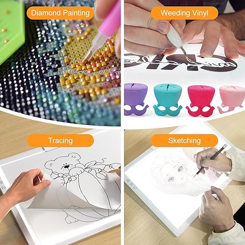 Miniatura 7 de Honesorn Almohadilla de luz de trazado de copia A4 con puerto tipo C, tablero de luz ultrafino de pintura de diamante, mesa de luz LED para