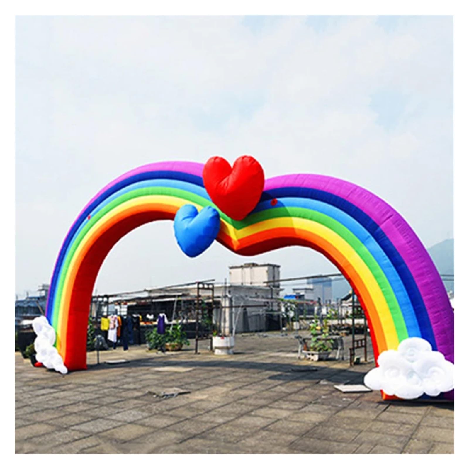Aufblasbarer Regenbogenbogen, aufblasbarer Hochzeitsbogen mit Herzen for Party- und Veranstaltungsdekoration Für Heimwerker(10m)