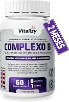 Complexo B + Magnésio Vitaminas B1 B2 B3 B5 B6 B7 B9 B12 60 Cápsulas Alta Concentração Vitalizy