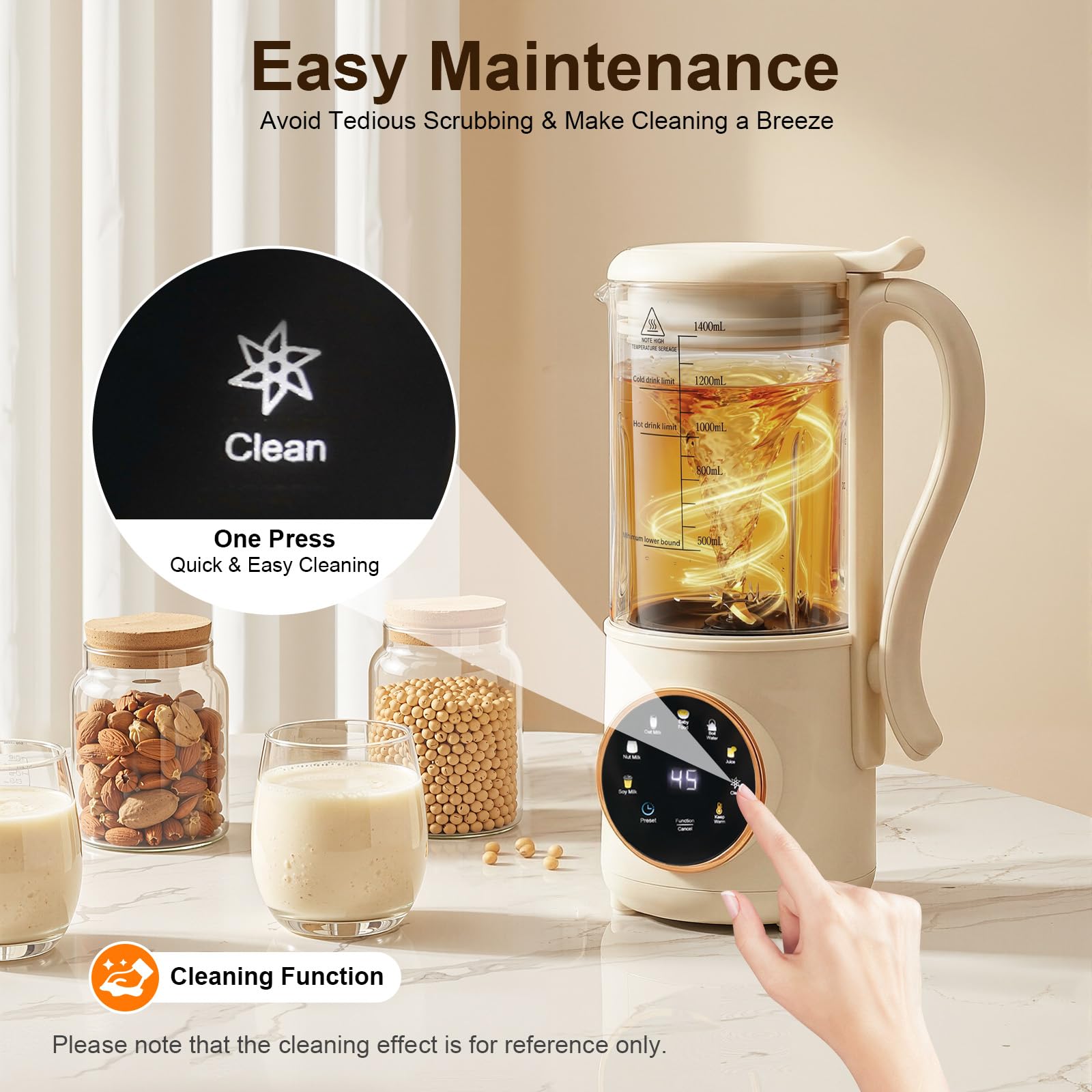 Macchina per latte di noci, latte di soia, 1400 ml, spremiagrumi con 16 lame, indicatore LED, funzione di mantenimento del calore per 6 ore, per latte vegetale, avena, soia, bevande senza latte