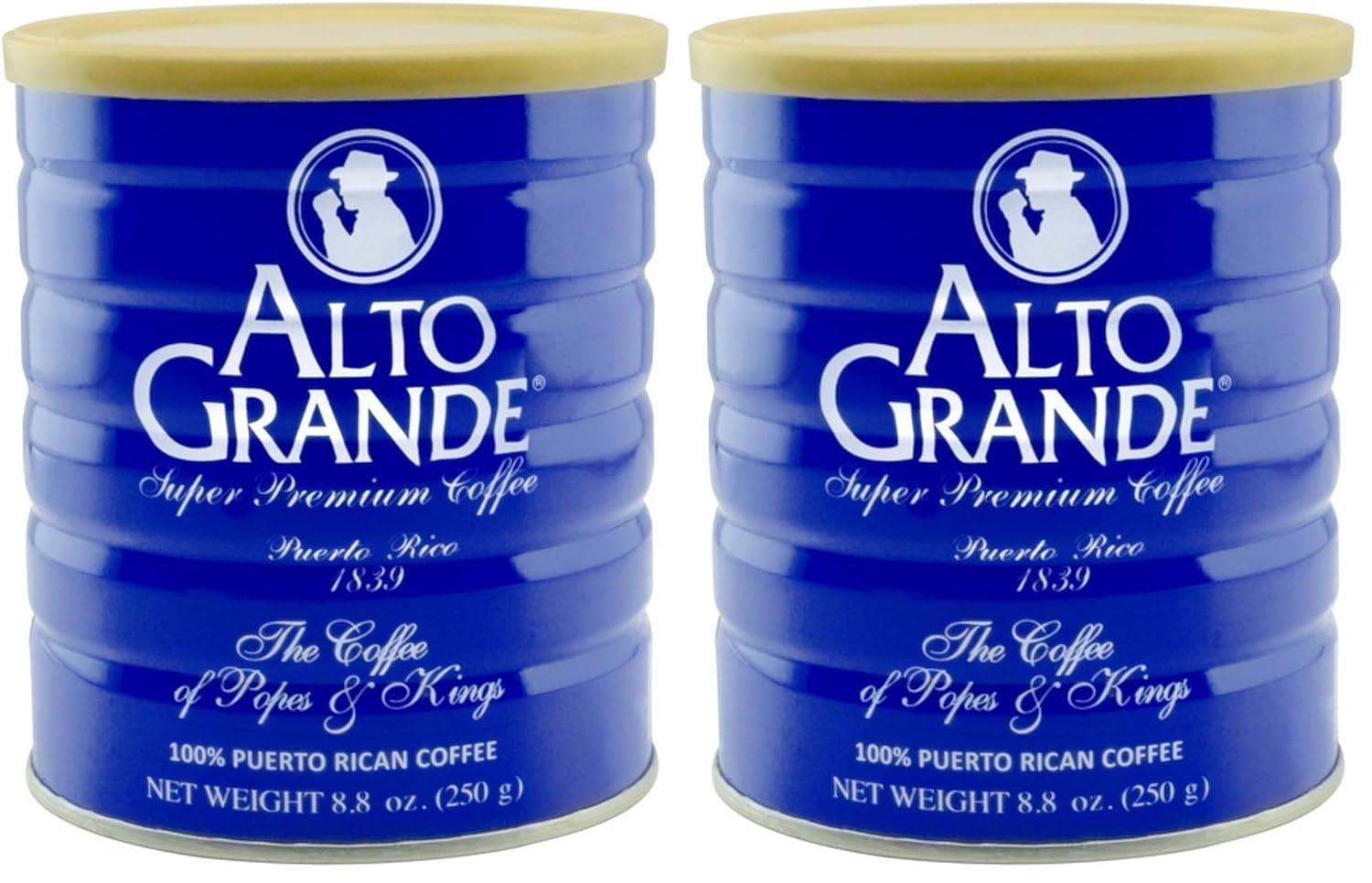 Alto Grande Super Premium Coffee Ground, Single Origin, Puerto Rico, 8.8 Ounce Canister (Pack of 2)