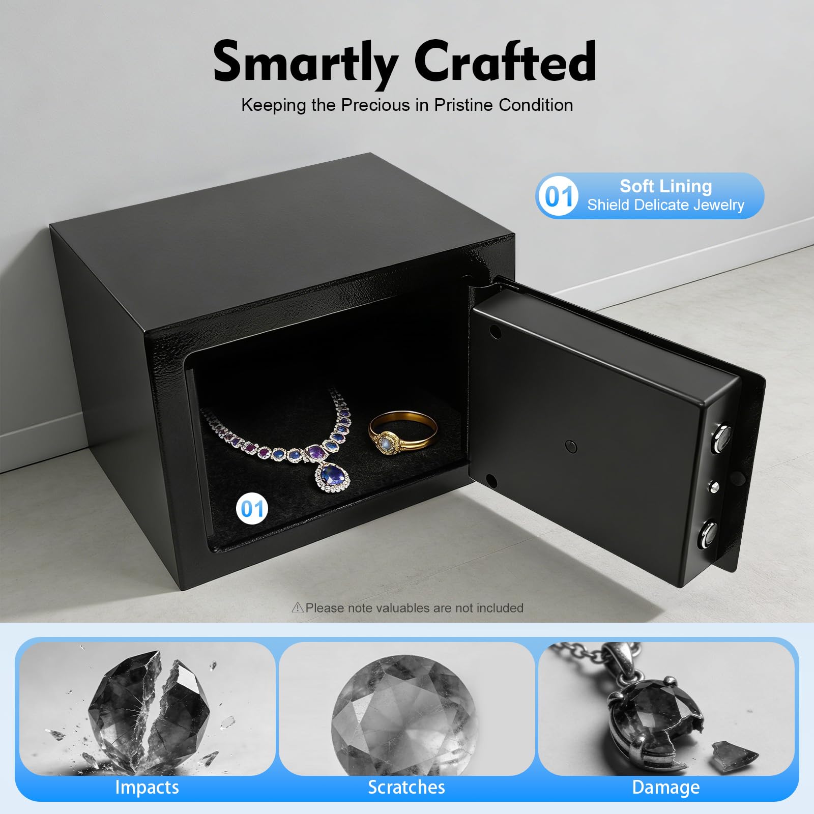 Caja fuerte de acero al carbono para montaje en pared, caja fuerte pequeña con 3 llaves y bordes lisos, caja fuerte de seguridad de 4,6 litros de capacidad y construcción robusta, caja fuerte digital