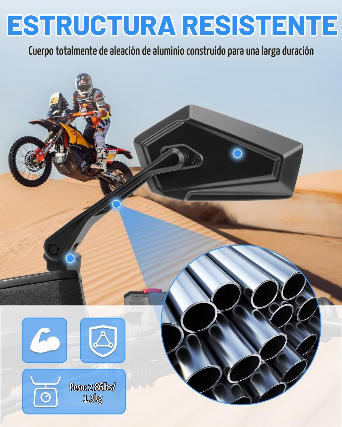 SUPAREE Espejo retrovisor plegable para motocicleta, apto para uso todoterreno, homologado para uso en carretera, con rotación de 360° y soporte de bola integrado de 1 pulgada para scooters y quads.