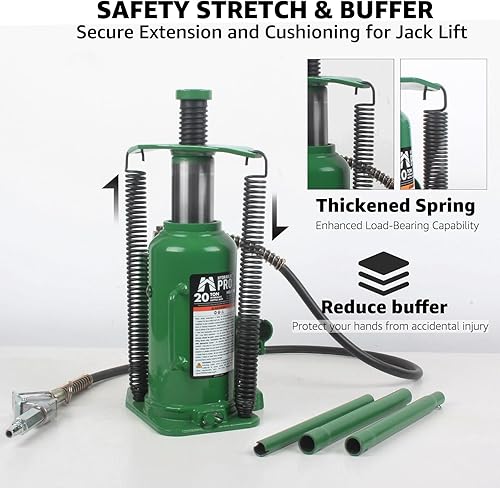 Miniatura 6 de Gato hidráulico de aire para botella con bomba manual manual, capacidad de 20 toneladas (40,000 libras), verde