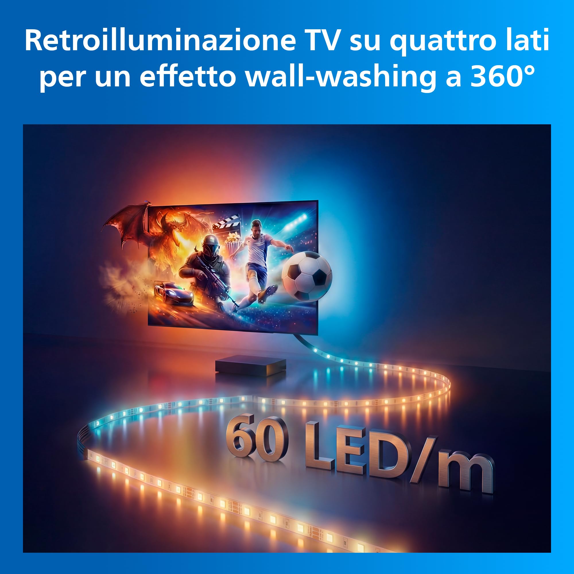 Philips Smart Lighting HDMI 2.1 Sync Box 8K led Retroil TV da 75-85”, Striscia LED RGBIC, Freq Agg Ultraveloce, Luce Personalizzabile, Facile da Installare, TV, Film, Giochi, Ingresso HDMI Richiesto