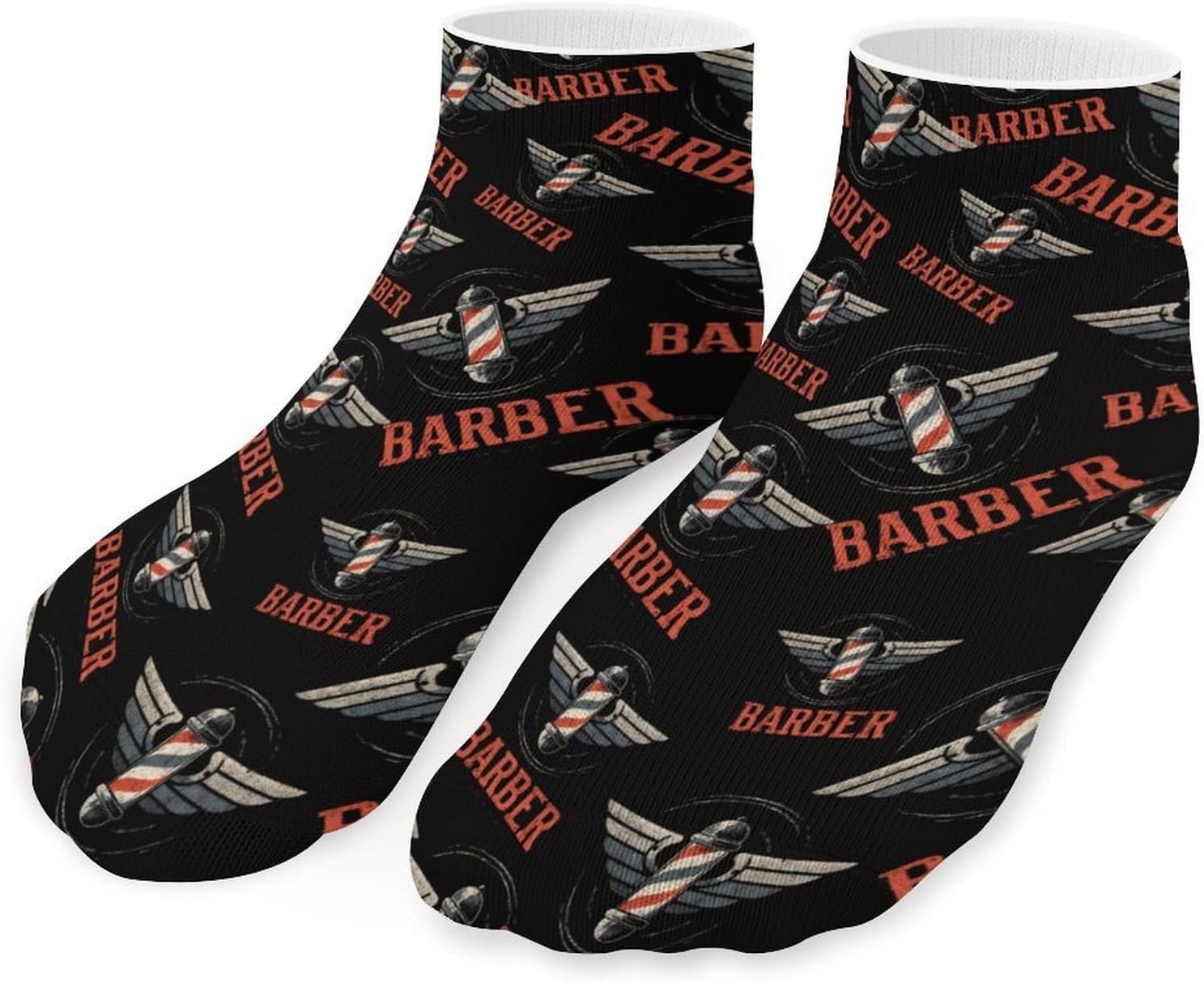 Barber Shop No Show Ankle Socks Low Cut Non Slip Flat Boat Line 5 Pairs Set
