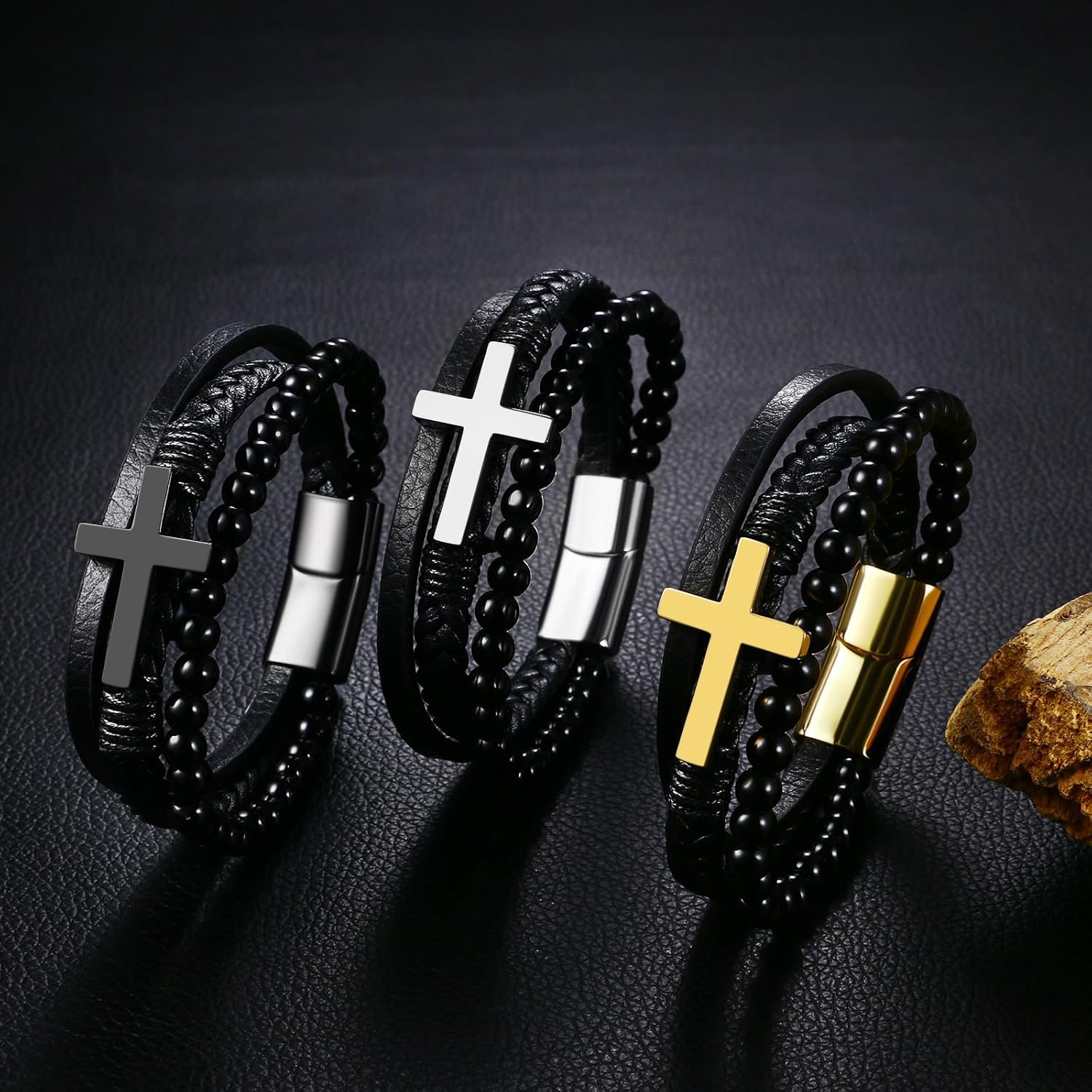 Aroncent 𝗚𝗶𝗳𝘁𝘀 𝗳𝗼𝗿 𝗠𝗲𝗻 Leather Bracelets: Infinity Cross Skull Dagger Multi-Layer Braided Mens Bracelet Wristband Christmas Valentine's Day Gifts for Boyfriend Husband Dad Son Grandson