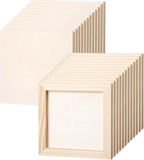 24 Pack 6 x 6 Inch Wood Panel Boards, Unfinished Square Wood Canvas Painting Panel Boards Wooden Blank Canvas Board for Painting, Pouring, Burning, Arts Use with Oils, Acrylics and DIY Craft Projects