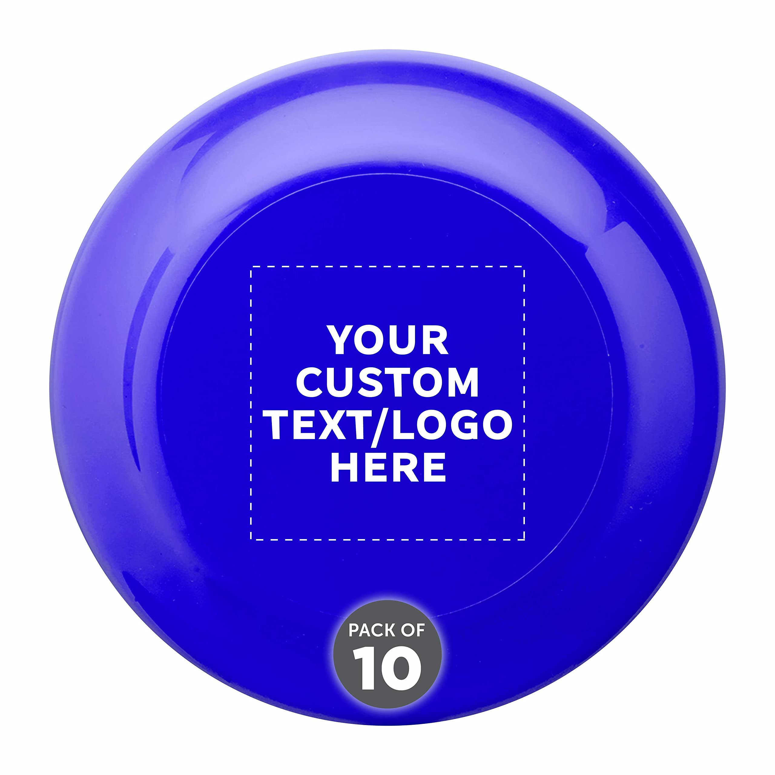 DISCOUNT PROMOS Custom Frisbees 9.25 inch. Set of 10, Personalized Bulk Pack - Fun Outdoor Games for Adults and Family - Reflex Blue