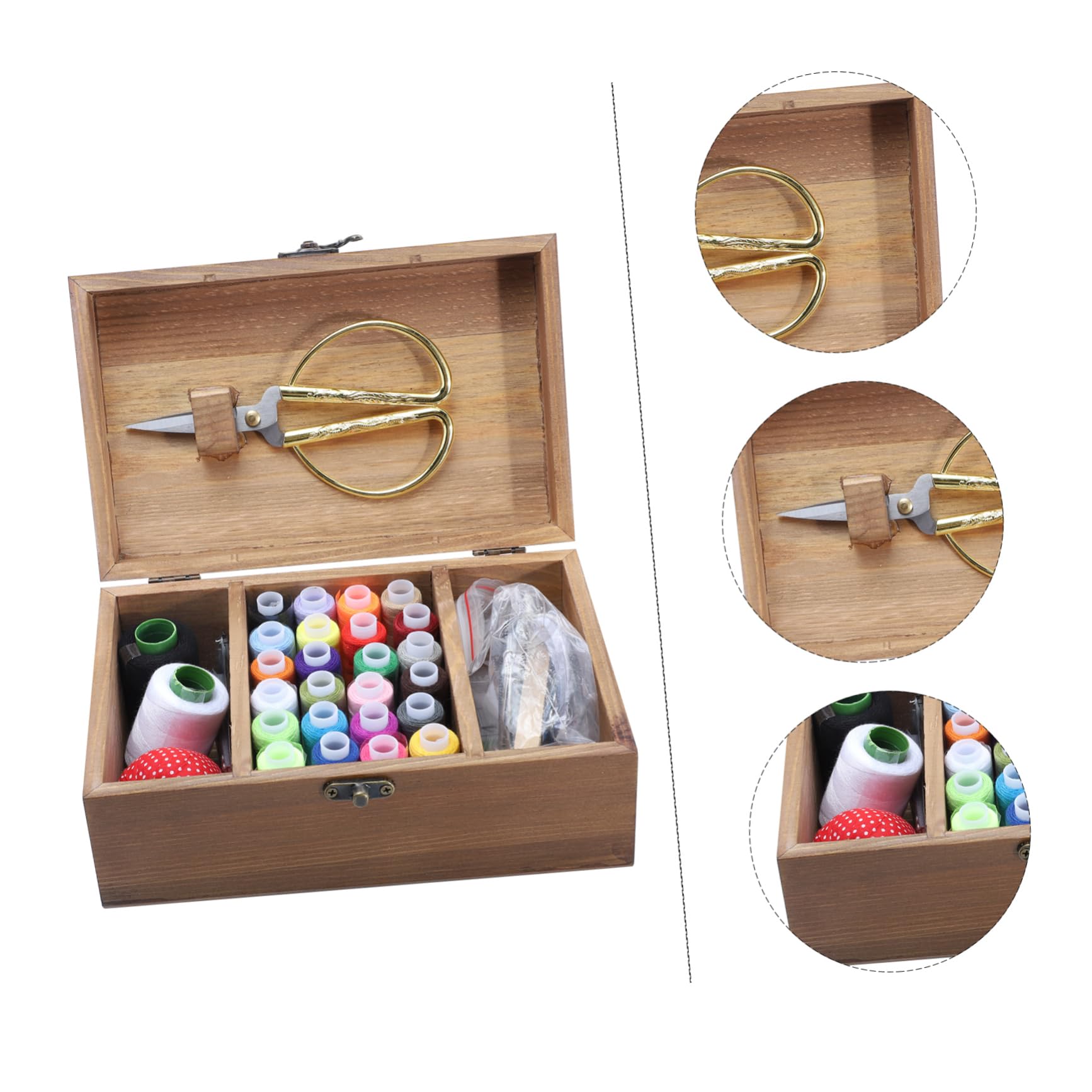 LIFKOME Caja de Costura para Almacenar Agujas y Hilos Retro Gran Capacidad de Madera Estuche Ecológico para DIY y Accesorios de Costura Hogar