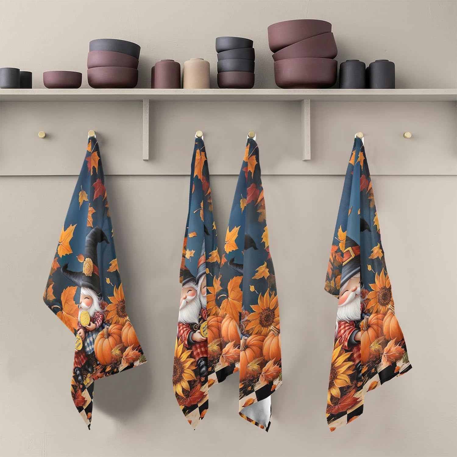 ODAWA Gnomes with Pumpkin Kitchen Towles Soft Absorbent Quick Drying Dish Towels Hand Towels Housewarming Gifts for New Home, Set of 6