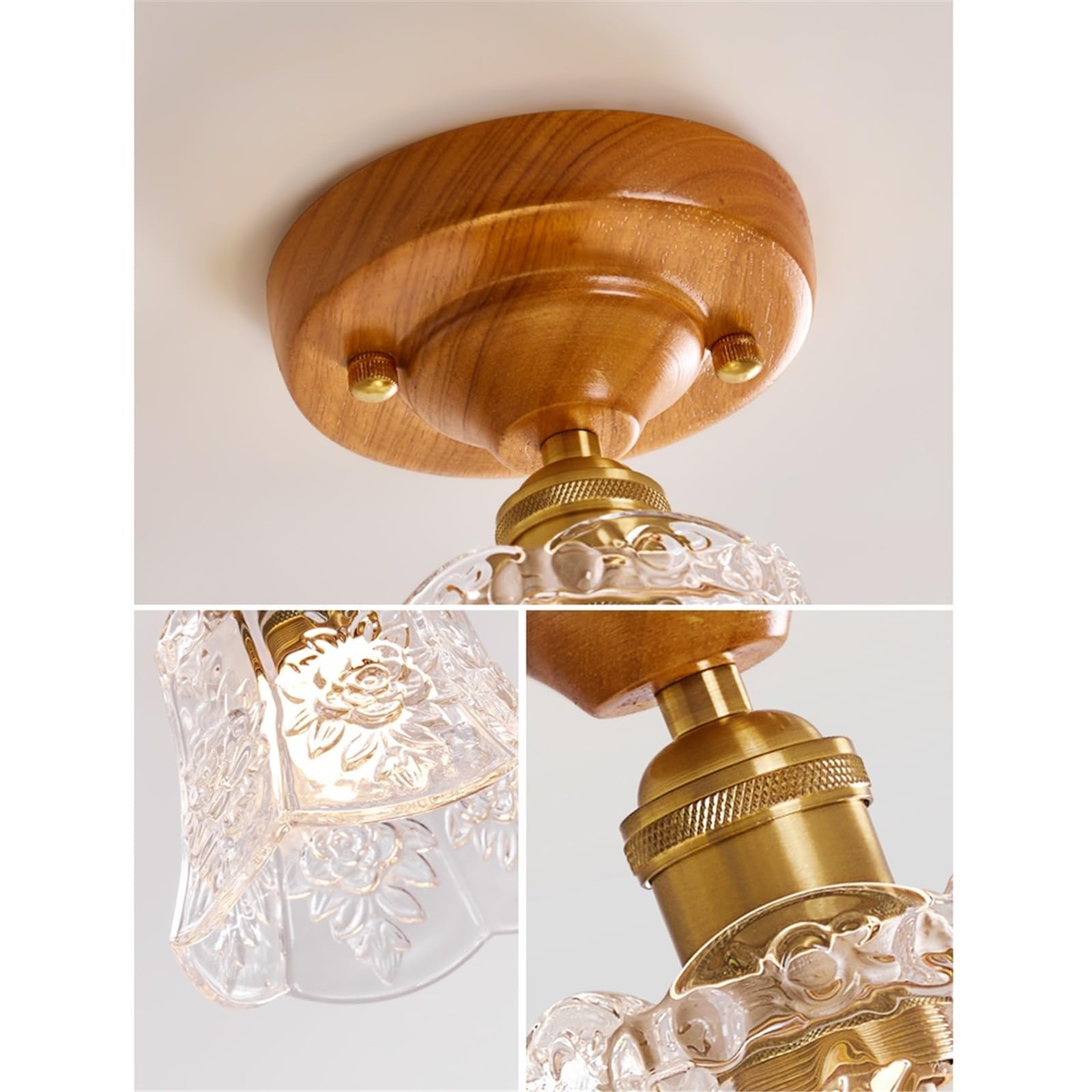 Lampa sufitowa do sypialni, retro, drewniana, korytarza, korytarza, szkło, kwiat, dekoracja wejściowa