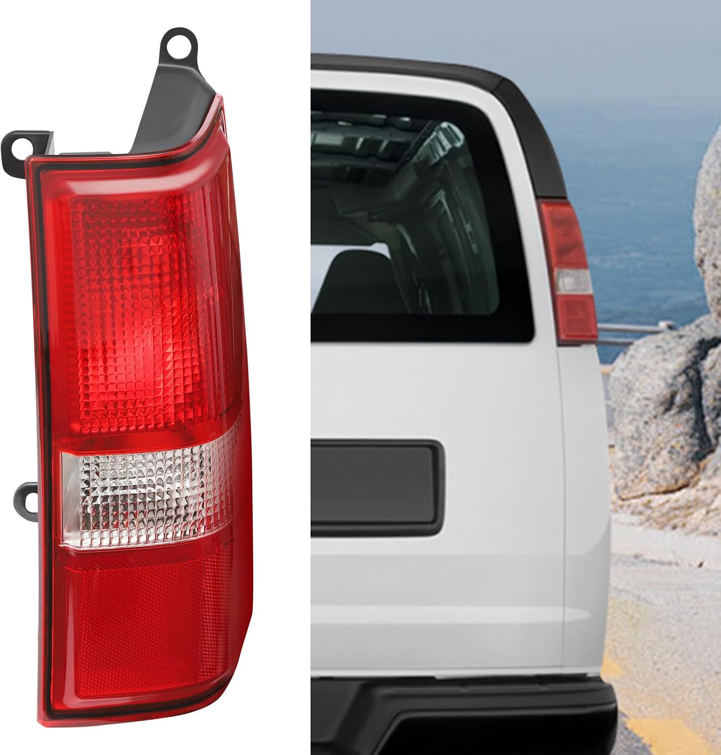LYNICESHOP For 2003-2023 Chevy Express GMC Savana Halogen Tail Light Assembly, Complete Left & Right Set, Exact Fit 23338319 23338320 (Right Passenger Side)