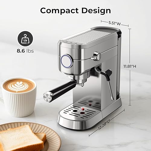 Miniatura 7 de Máquina de café expreso de 20 bares, cafetera compacta con espumador de leche para café con leche y capuchino, limpieza automáticatanque extraíble