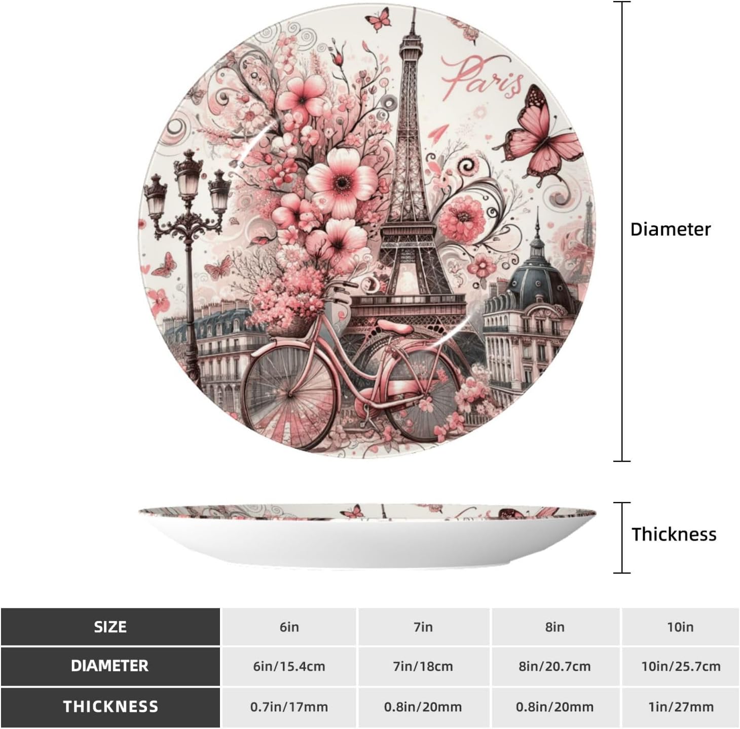 Paris-Eiffel-Tower-Buttefly 10 Inch Decorative Plate With Stand, Elegant Display Wall Plate For Home Decor
