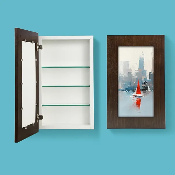 Concealed Medicine Cabinet 14×24 Recessed, Picture Frame Medicine Cabinet, Farmhouse Espresso Wood Frame, 3 Shelves, 100% Handmade, Fully Assembled Wall Niche Insert For Bathroom, Bedroom and Hallway